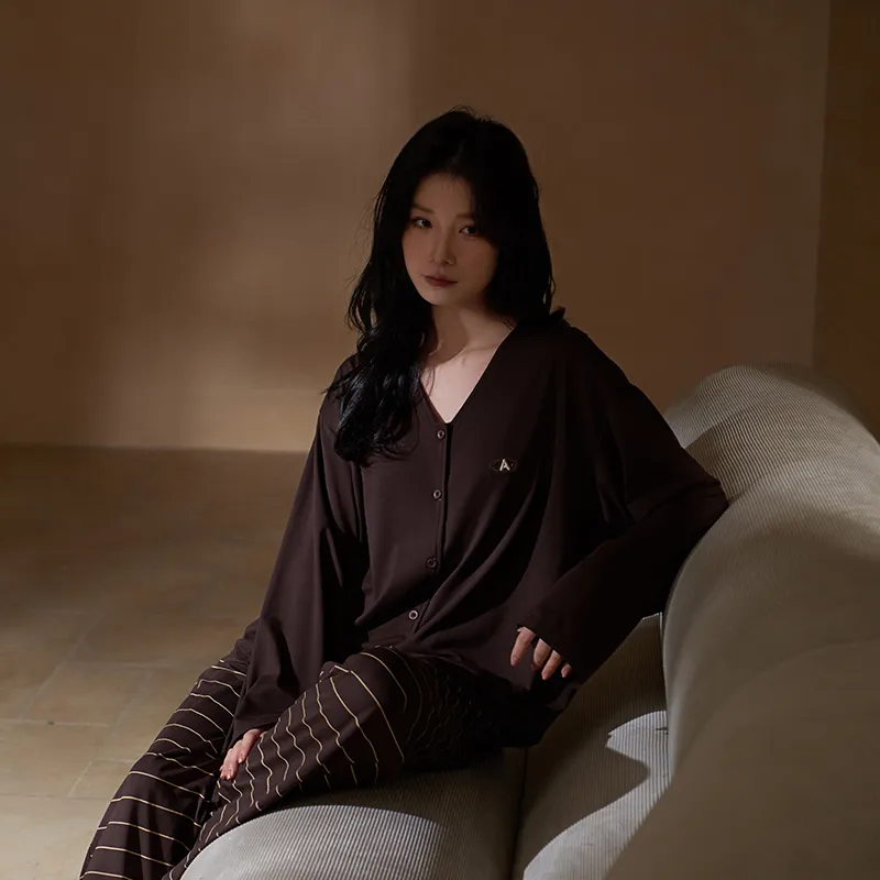 Sha Qian Pajama Set Women's Brown-3