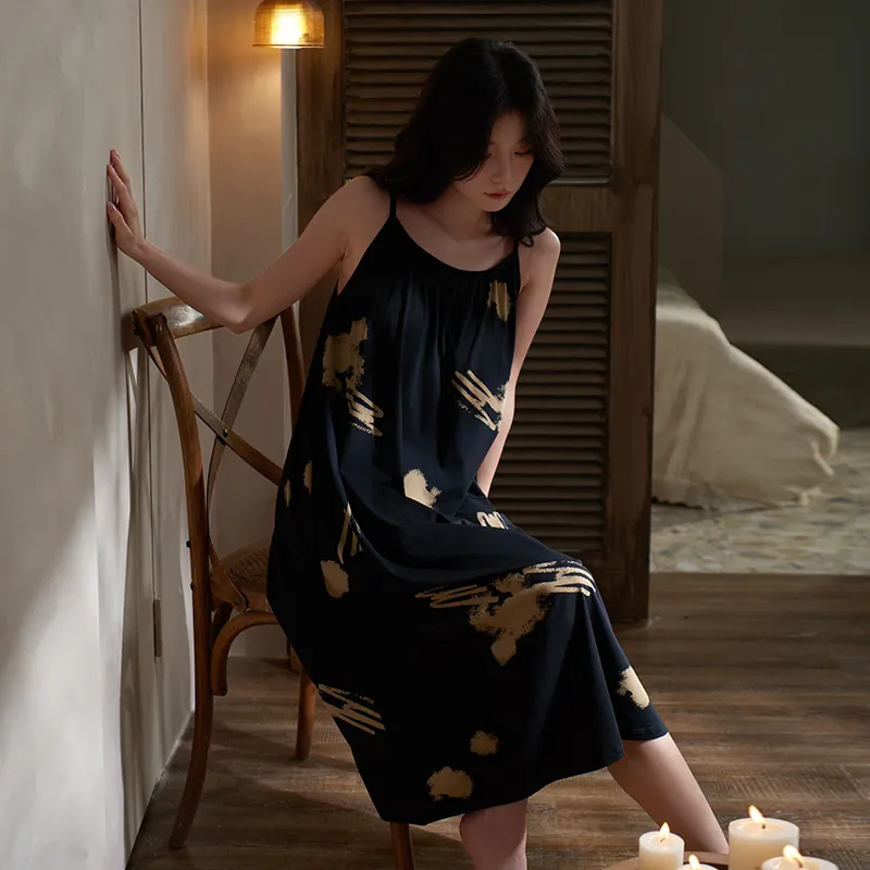 Sha Qian Nightgown Women's Black-2