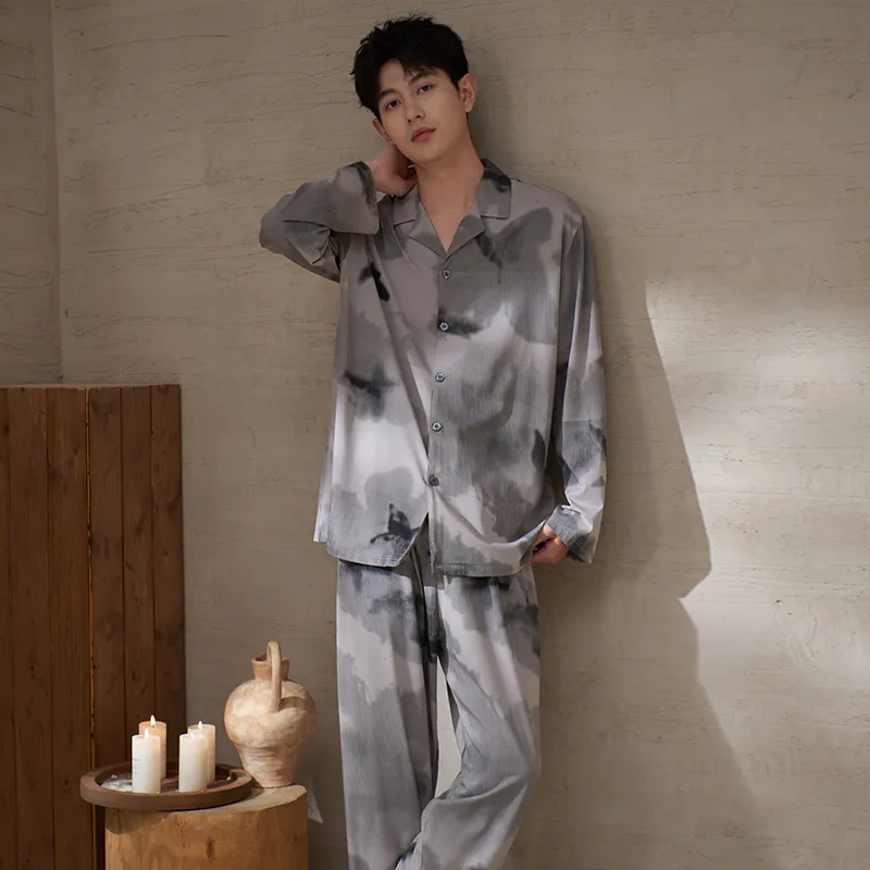Sha Qian Pajama Set Men's Smoke Gray-2