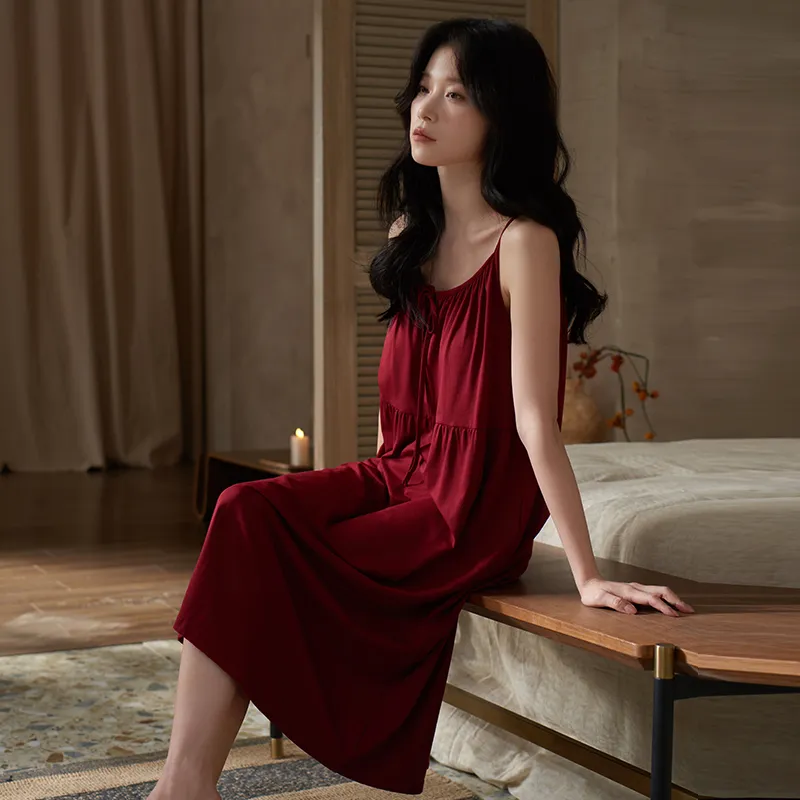 Sha Qian Nightgown Women's Maroon-2