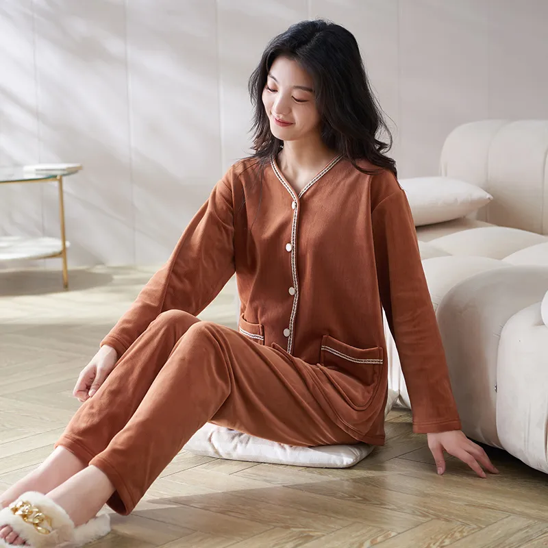 Sha Qian Pajama Set Women's Yellow Coffee-1