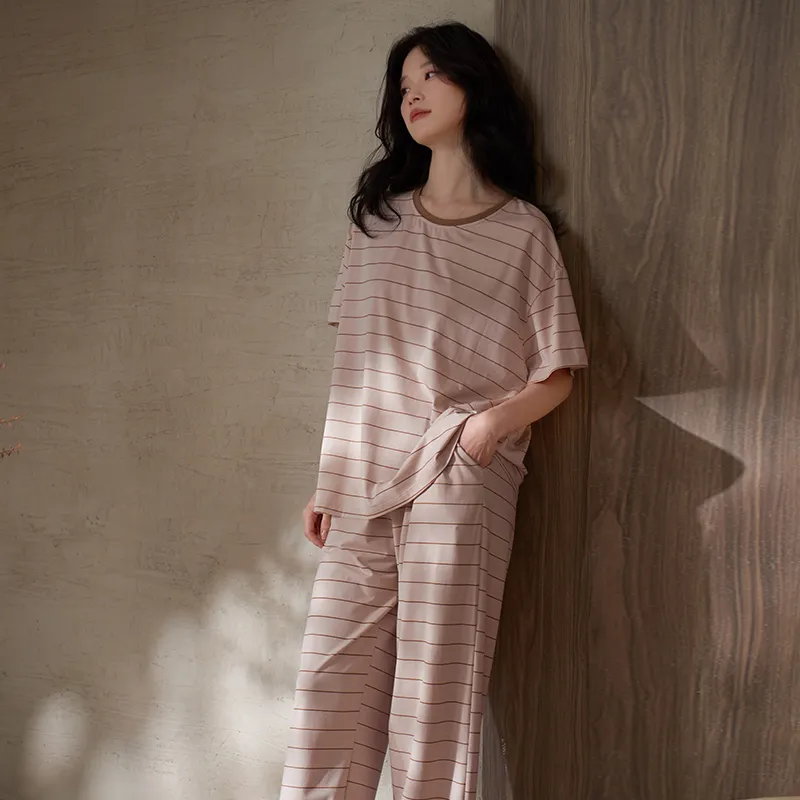 Sha Qian Pajama Set Women's Pink Coffee-1