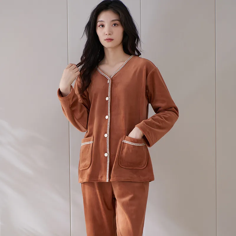 Sha Qian Pajama Set Women's Yellow Coffee-2