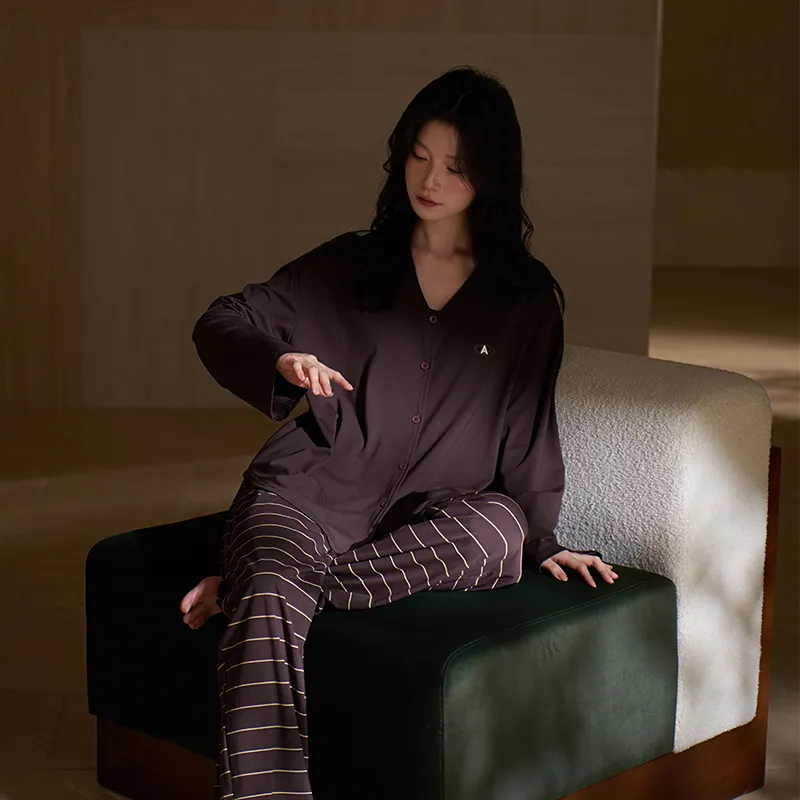 Sha Qian Pajama Set Women's Brown-5