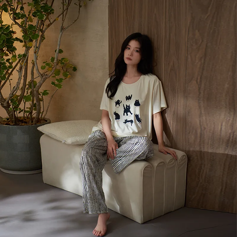 Sha Qian Pajama Set Women's Ivory White-2