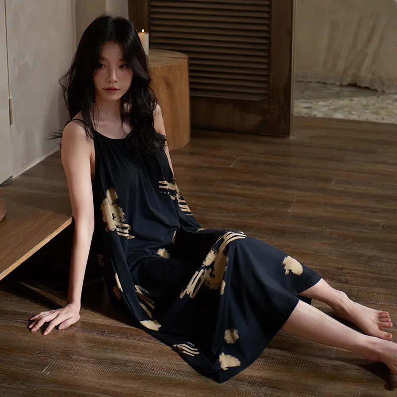 Sha Qian Nightgown Women's Black-5