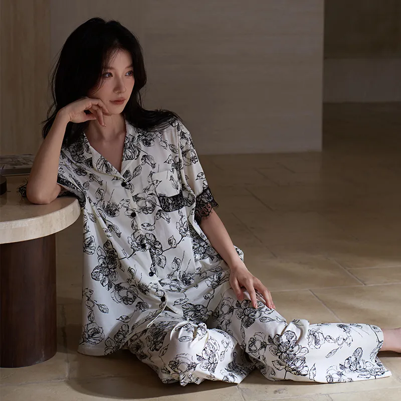 Sha Qian Pajama Set Women's Ivory White-3