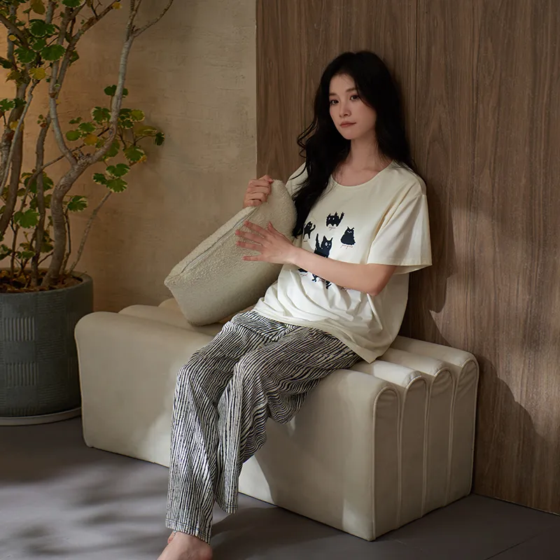Sha Qian Pajama Set Women's Ivory White-4