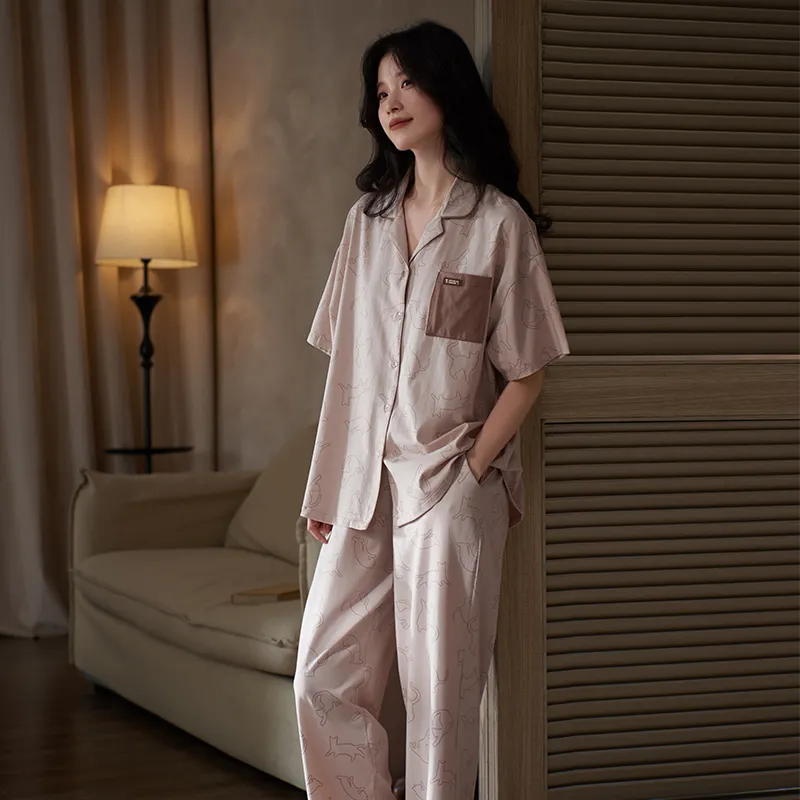 Sha Qian Pajama Set Women's Beige Apricot-1