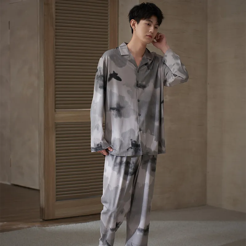Sha Qian Pajama Set Men's Smoke Gray-5