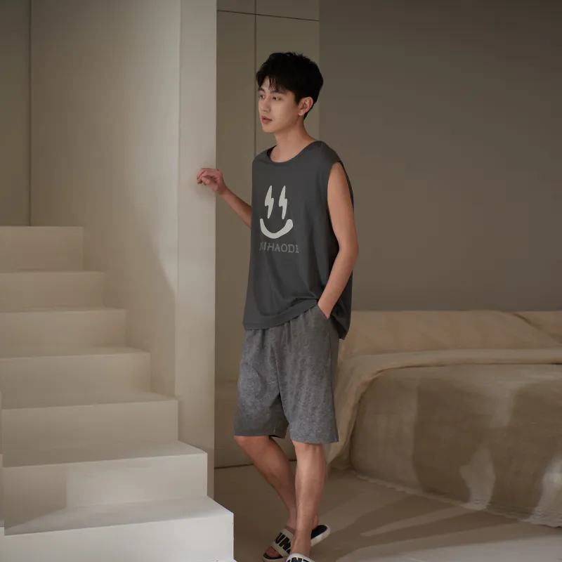 Sha Qian Pajama Set Men's Carbon Gray-4