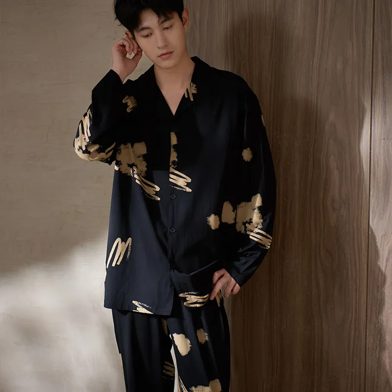 Sha Qian Pajama Set Men's Black-6