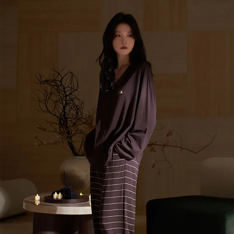 Sha Qian Pajama Set Women's Brown-4