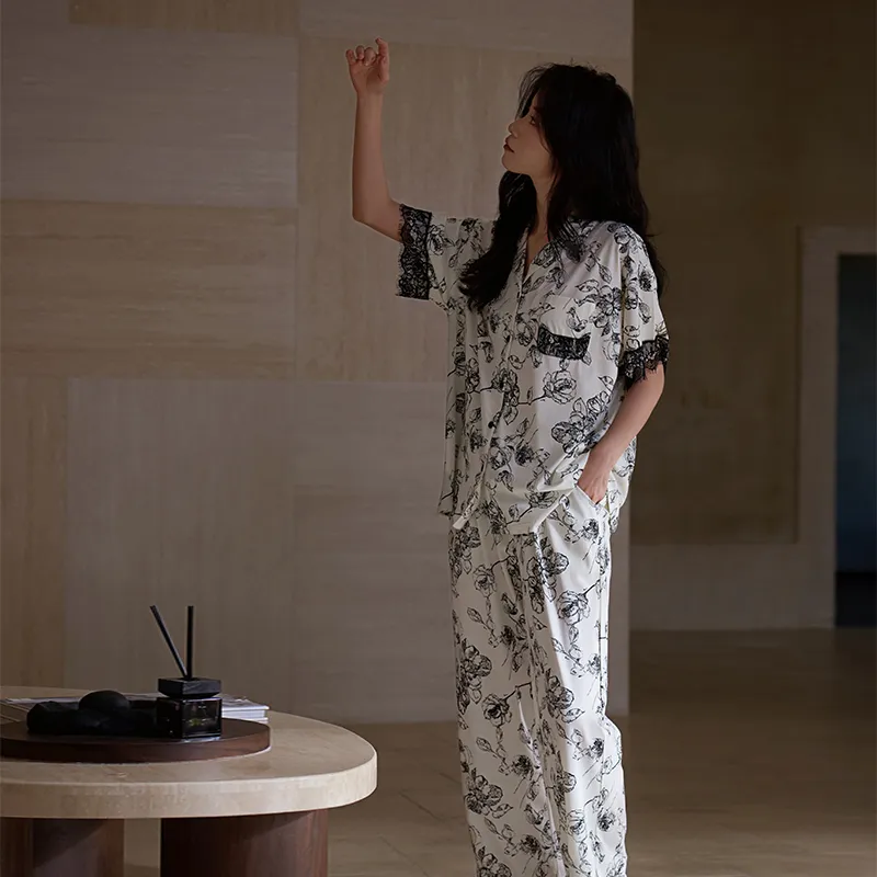 Sha Qian Pajama Set Women's Ivory White-4