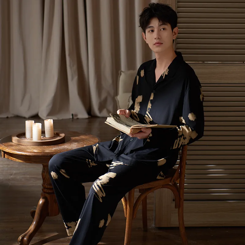 Sha Qian Pajama Set Men's Black-7
