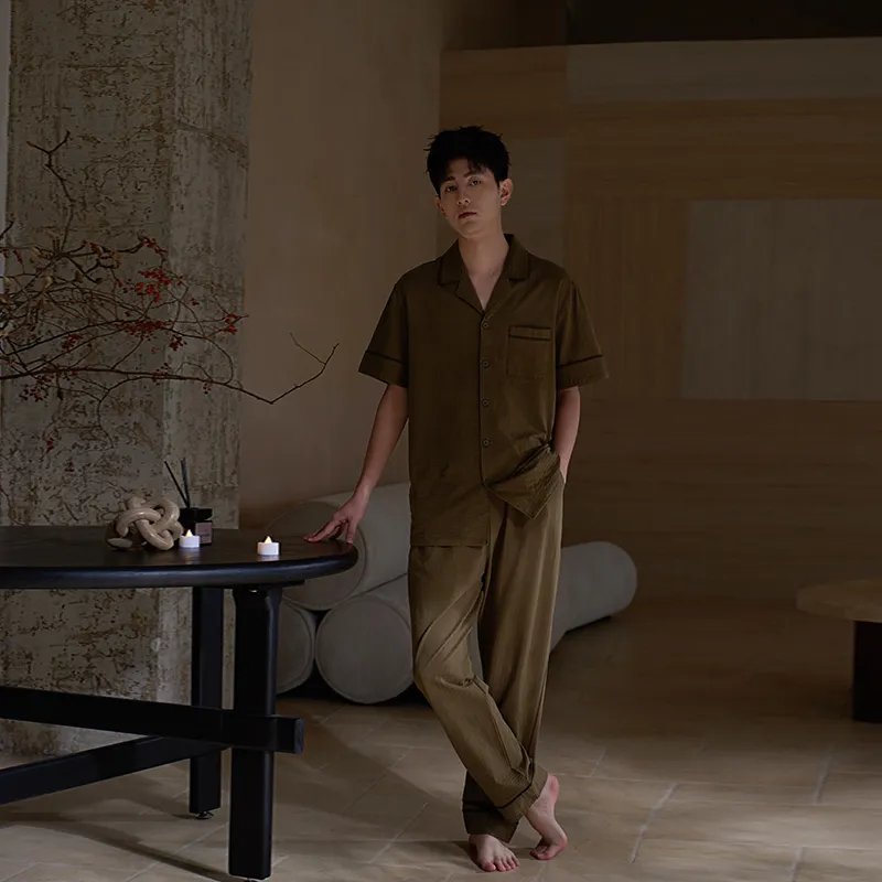Sha Qian Pajama Set Men's Dark Brown-6