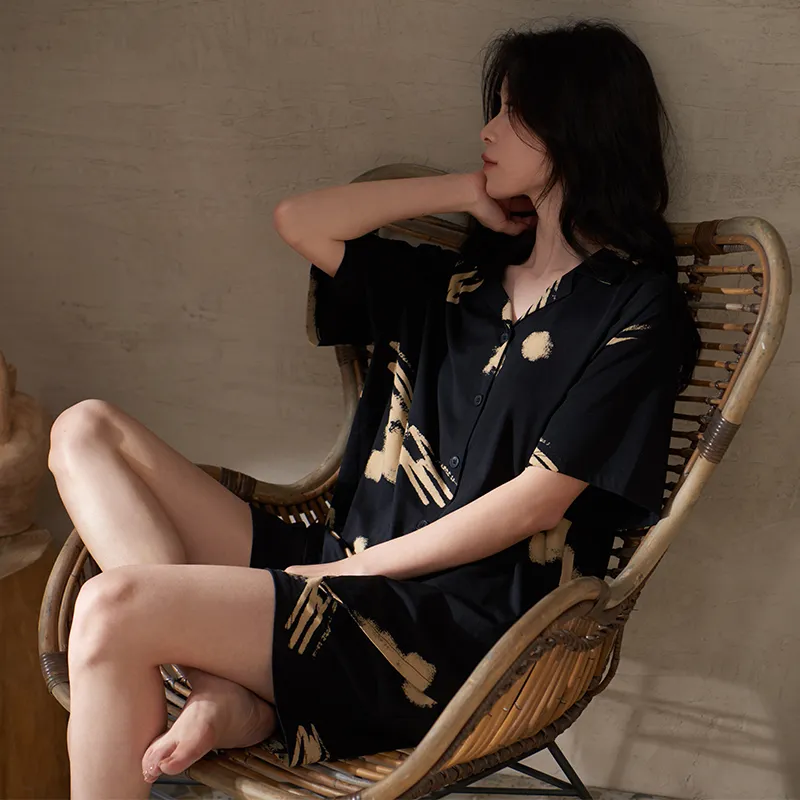 Sha Qian Pajama Set Unisex Black-4