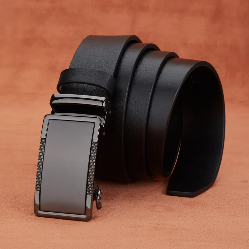 BISON DENIM Business Casual New Arrival Top Grain Cow Leather Automatic Buckle Belt Men's Black/Coffee Width 3.5cm-4