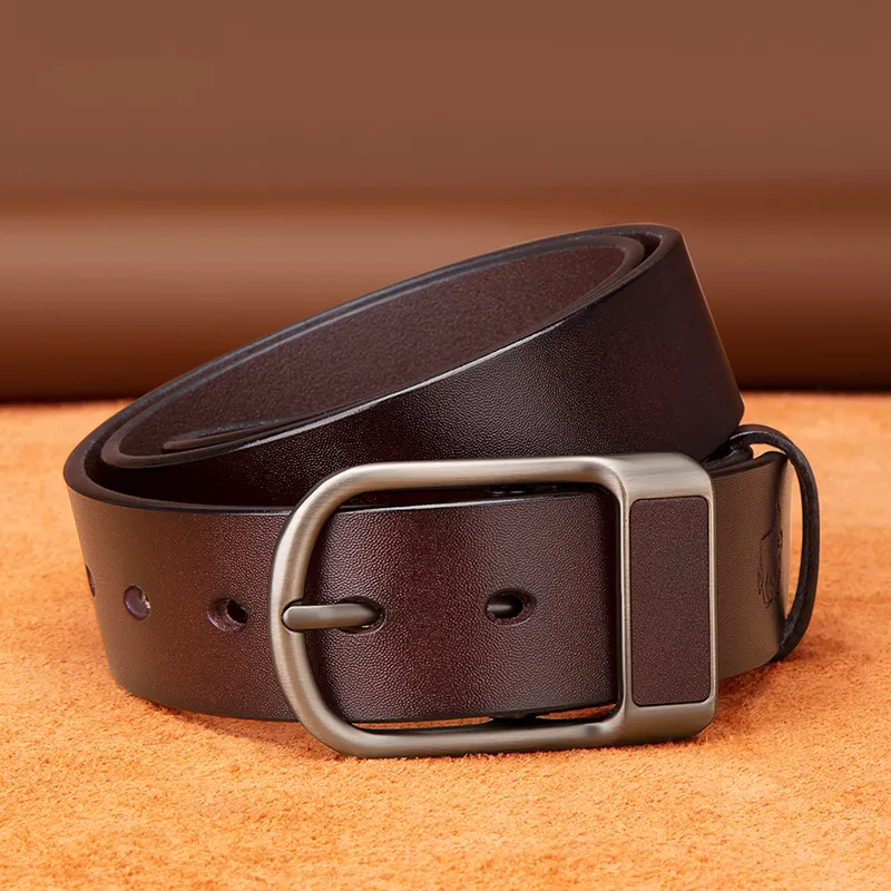 BISON DENIM Minimalist Style Design Casual Business Pin Buckle Cow Split Leather Leather Belts Men's Black/Dark Brown-11