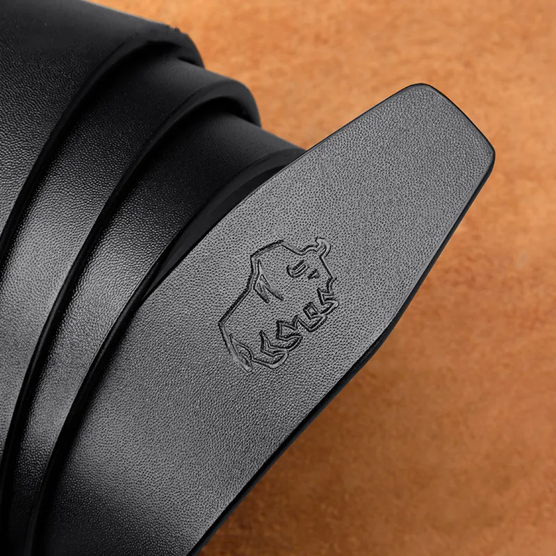 BISON DENIM Minimalist Style Design Casual Business Pin Buckle Cow Split Leather Leather Belts Men's Black/Dark Brown-4