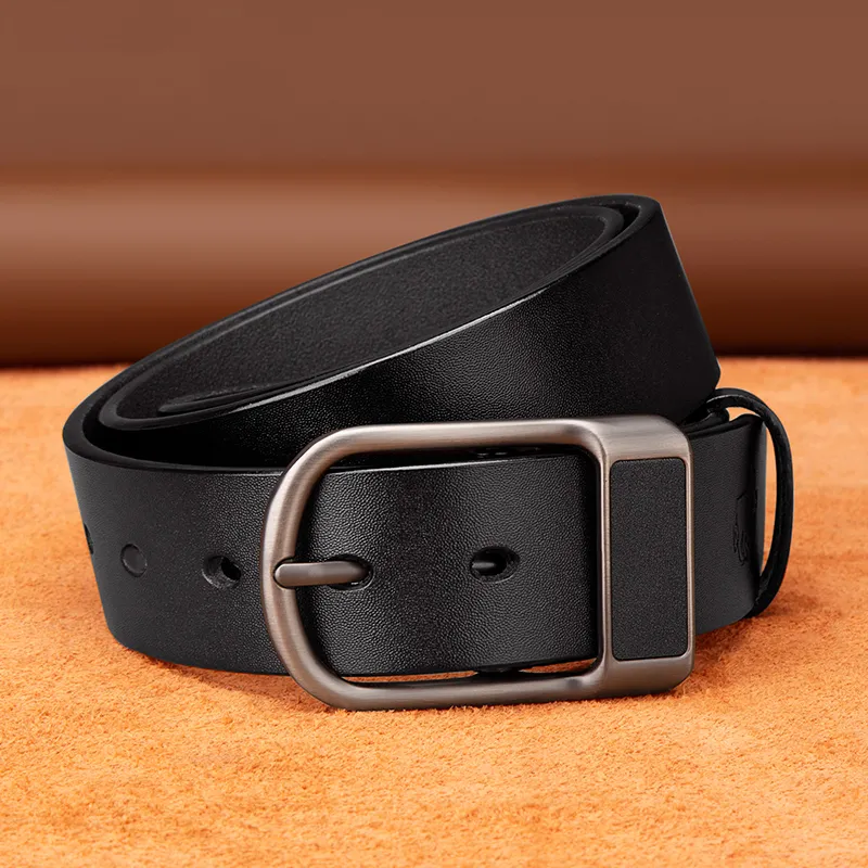 BISON DENIM Minimalist Style Design Casual Business Pin Buckle Cow Split Leather Leather Belts Men's Black/Dark Brown-5
