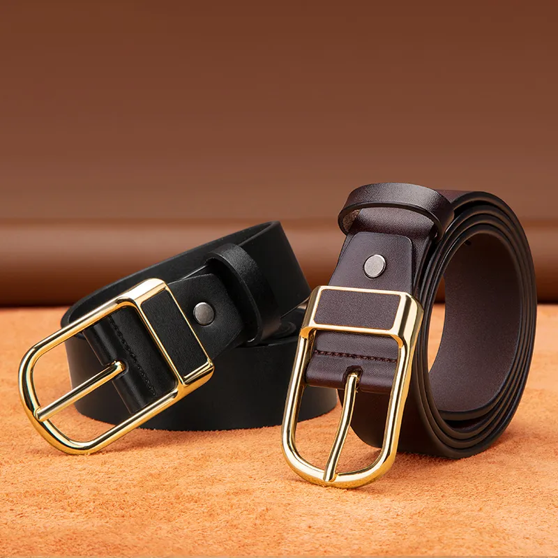 BISON DENIM Minimalist Style Design Casual Business Pin Buckle Cow Split Leather Leather Belts Men's Black/Dark Brown-23