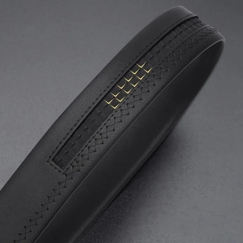 BISON DENIM Wear Resistant Durable Cow Split Leather Automatic Buckle Belt Body Men's Black Width 3.5cm-2