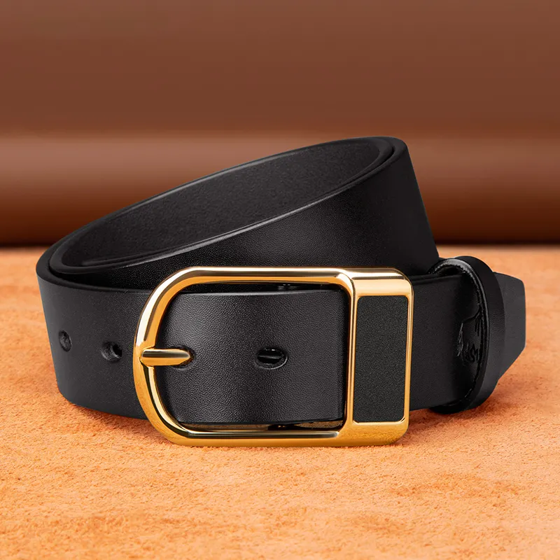 BISON DENIM Minimalist Style Design Casual Business Pin Buckle Cow Split Leather Leather Belts Men's Black/Dark Brown-15