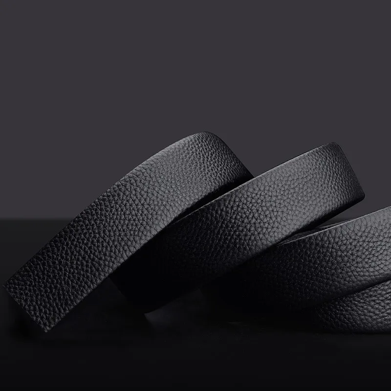 BISON DENIM Casual Business Top Grain Cow Leather Automatic Buckle Belt Body Men's Black Width  3.5cm-3