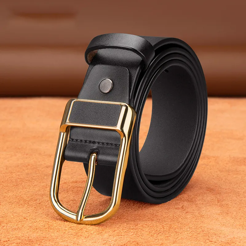 BISON DENIM Minimalist Style Design Casual Business Pin Buckle Cow Split Leather Leather Belts Men's Black/Dark Brown-14