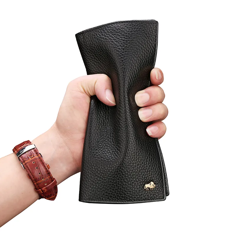 BISON DENIM Top Grain Cow Leather Clutch Card Holder Wallet Regular Men's Black-2