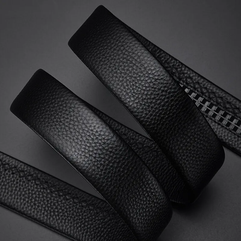 BISON DENIM Casual Business Top Grain Cow Leather Automatic Buckle Belt Body Men's Black Width  3.5cm-5