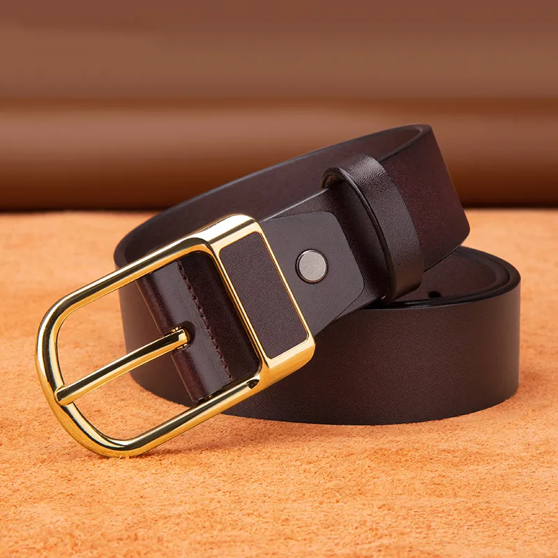 BISON DENIM Minimalist Style Design Casual Business Pin Buckle Cow Split Leather Leather Belts Men's Black/Dark Brown-18