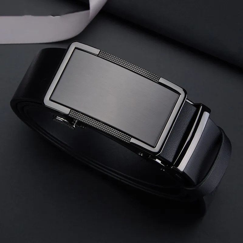 BISON DENIM Business Casual New Arrival Top Grain Cow Leather Automatic Buckle Belt Men's Black/Coffee Width 3.5cm-1