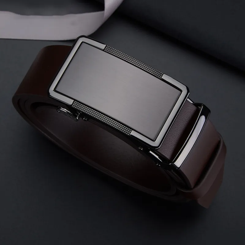 BISON DENIM Business Casual New Arrival Top Grain Cow Leather Automatic Buckle Belt Men's Black/Coffee Width 3.5cm-6