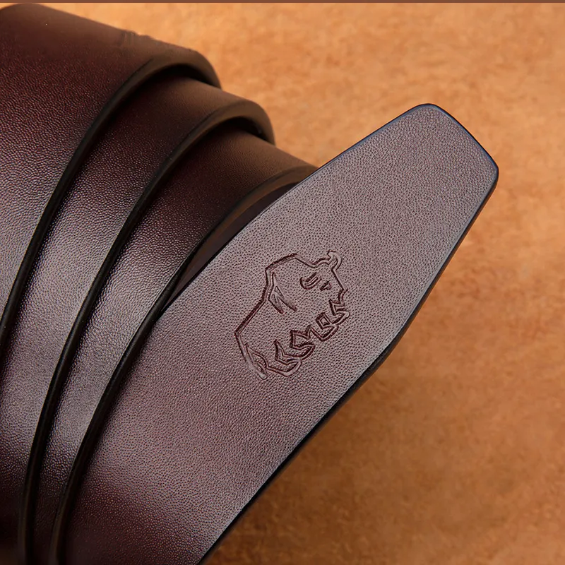 BISON DENIM Minimalist Style Design Casual Business Pin Buckle Cow Split Leather Leather Belts Men's Black/Dark Brown-8