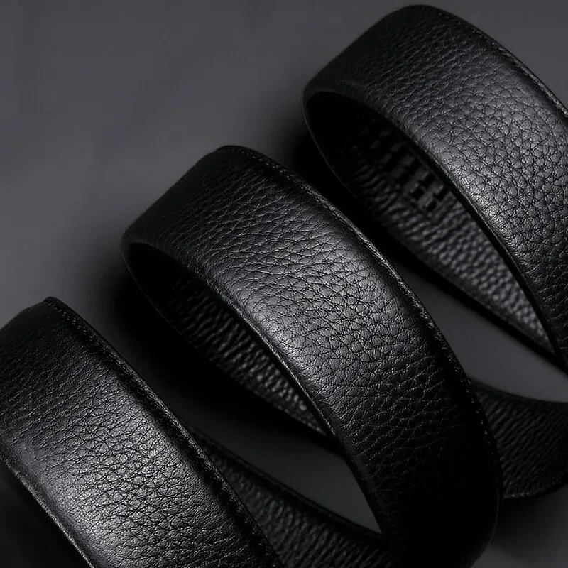 BISON DENIM Casual Business Top Grain Cow Leather Automatic Buckle Belt Body Men's Black Width  3.5cm-4
