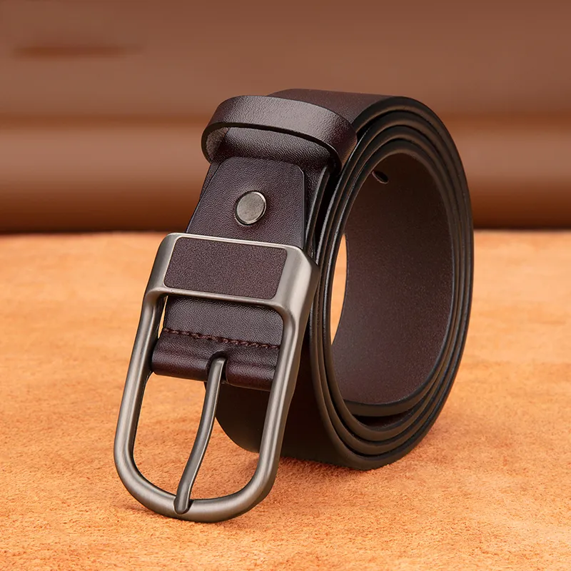 BISON DENIM Minimalist Style Design Casual Business Pin Buckle Cow Split Leather Leather Belts Men's Black/Dark Brown-12