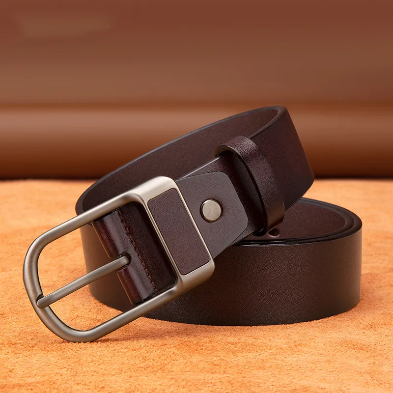 BISON DENIM Minimalist Style Design Casual Business Pin Buckle Cow Split Leather Leather Belts Men's Black/Dark Brown-10