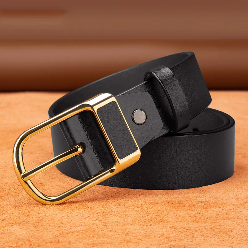 BISON DENIM Minimalist Style Design Casual Business Pin Buckle Cow Split Leather Leather Belts Men's Black/Dark Brown-16