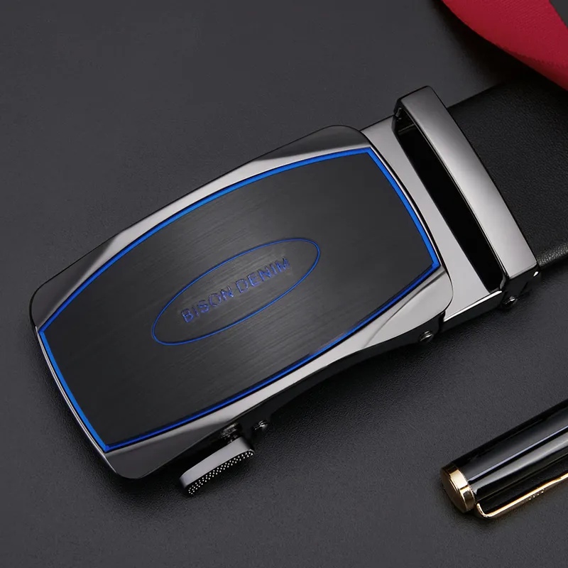 BISON DENIM Business Automatic Buckle Casual Top Grain Cow Leather Leather Belts Men's Lenzing Width  3.5cm-1