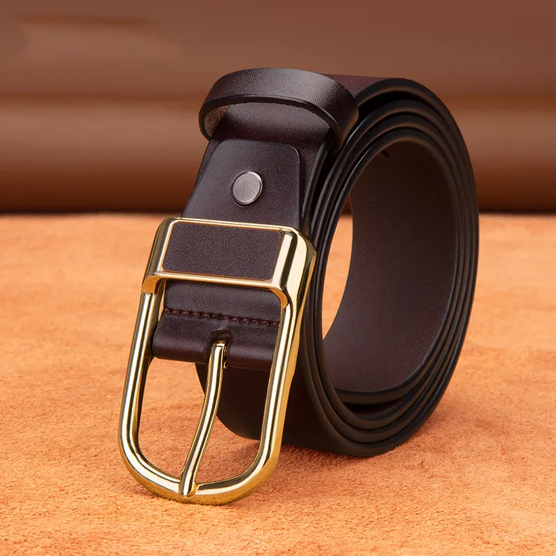 BISON DENIM Minimalist Style Design Casual Business Pin Buckle Cow Split Leather Leather Belts Men's Black/Dark Brown-19