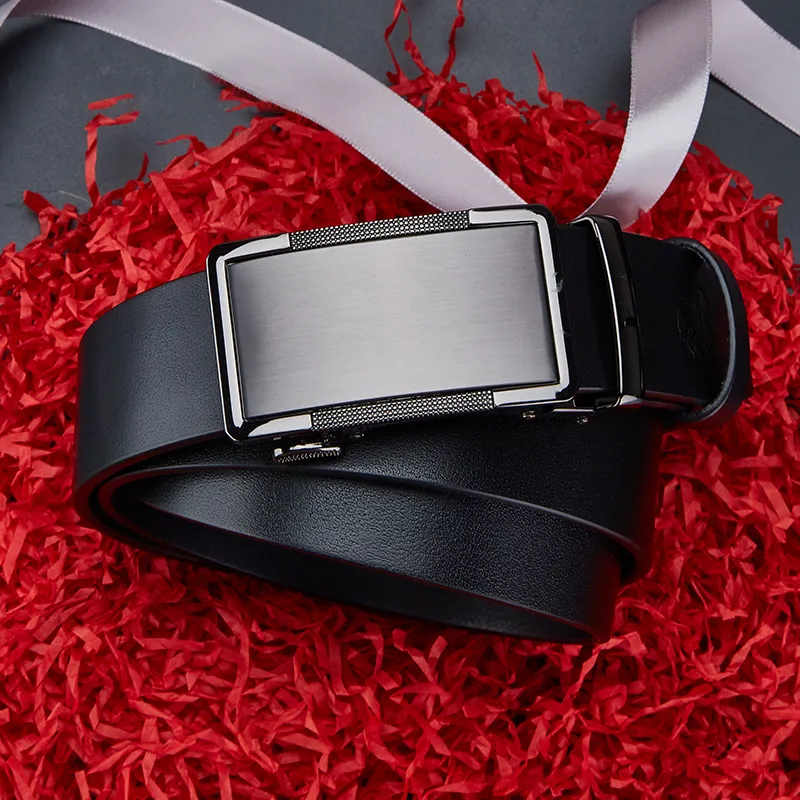 BISON DENIM Business Casual New Arrival Top Grain Cow Leather Automatic Buckle Belt Men's Black/Coffee Width 3.5cm-5