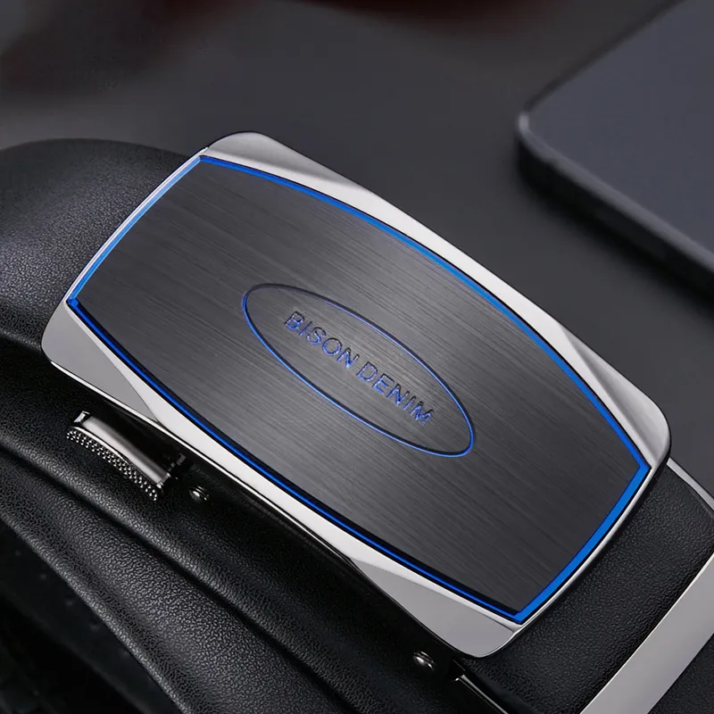 BISON DENIM Business Automatic Buckle Casual Top Grain Cow Leather Leather Belts Men's Lenzing Width  3.5cm-2