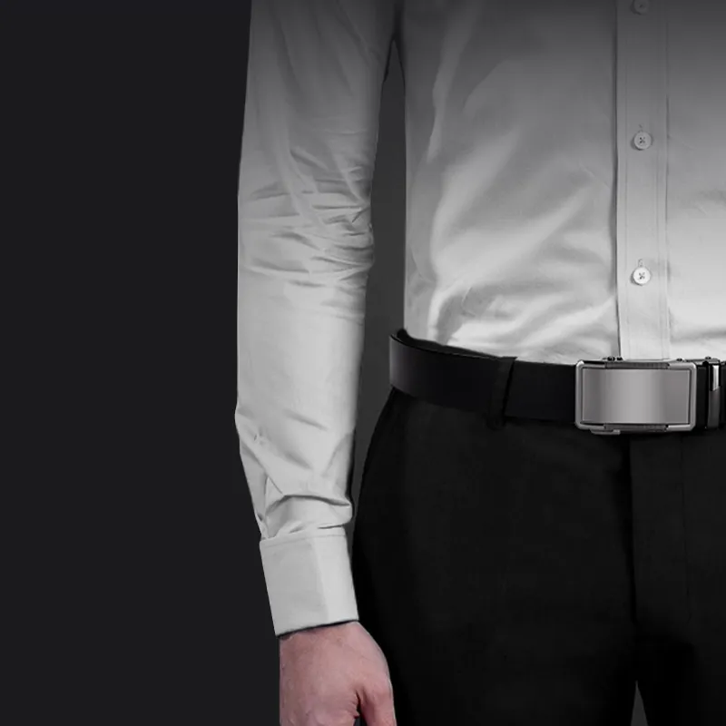 BISON DENIM Business Casual New Arrival Top Grain Cow Leather Automatic Buckle Belt Men's Black/Coffee Width 3.5cm-3