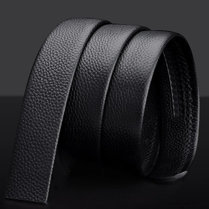 BISON DENIM Casual Business Top Grain Cow Leather Automatic Buckle Belt Body Men's Black Width  3.5cm-2