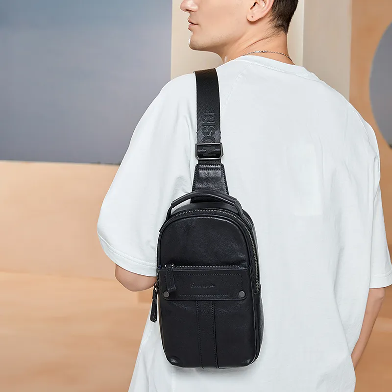 BISON DENIM Top Grain Cow Leather Shoulder Bag Crossbody Bag Sling Bags Regular Men's Black-3