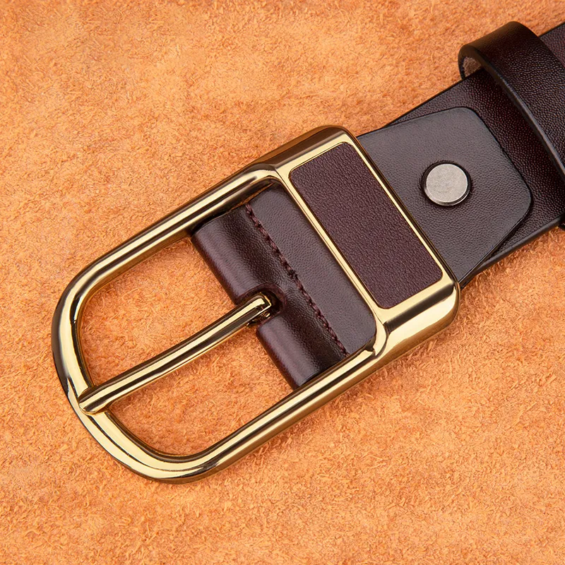 BISON DENIM Minimalist Style Design Casual Business Pin Buckle Cow Split Leather Leather Belts Men's Black/Dark Brown-24