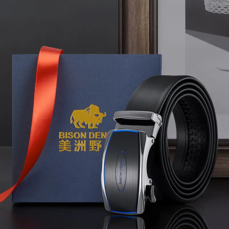 BISON DENIM Business Automatic Buckle Casual Top Grain Cow Leather Leather Belts Men's Lenzing Width  3.5cm-4