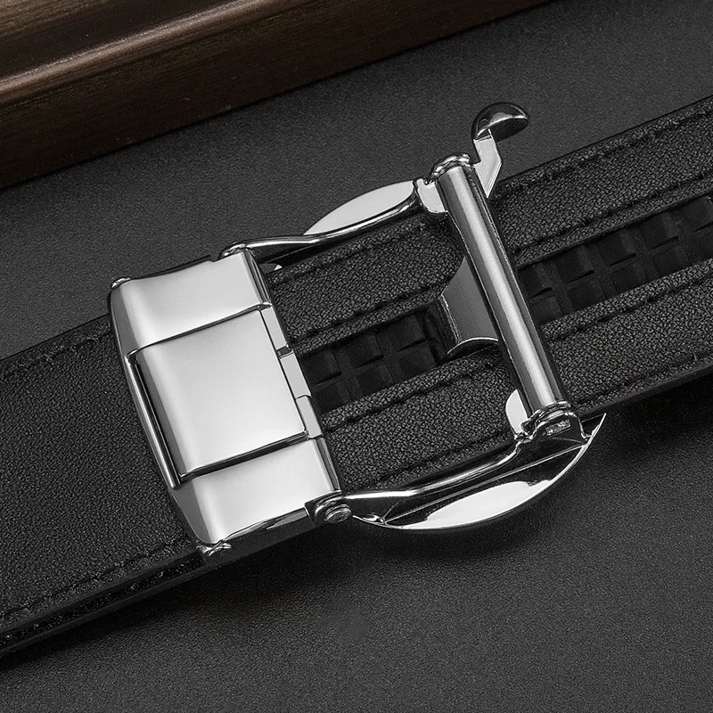 BISON DENIM Elegant Crocodile Pattern Automatic Buckle Top Grain Cow Leather Leather Belts Men's Gold/Silver 3.5CM-9